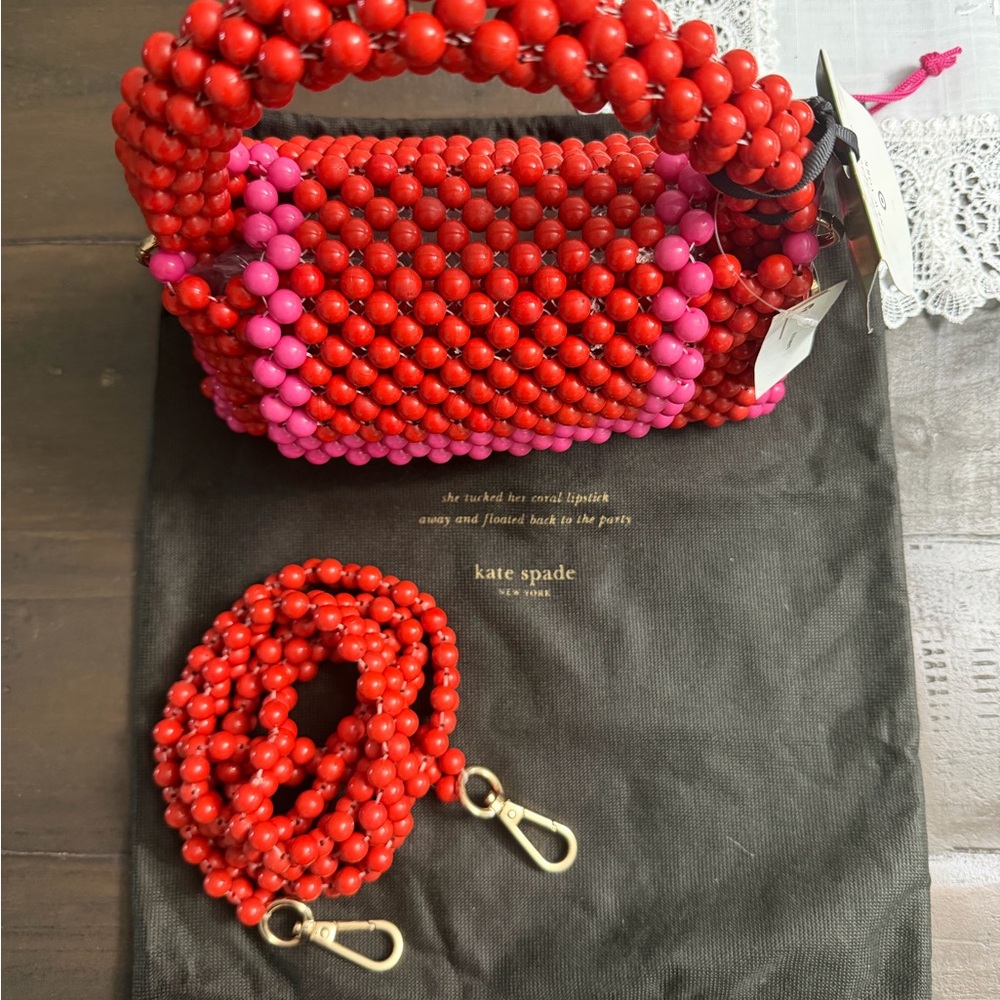 Kate Spade Vibrant Red and Pink Beaded Crossbody Mini Bag